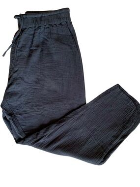 Pact Organic Womens Coastal Double Gauze Tapered Pull-On Pant Navy Size L Boho